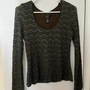 INC International Concepts Green Ribbed 3/4 Long Sleeve Blouse